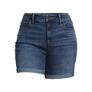 🆕 Terra & Sky Women's Plus Size High Rise Curvy Fray Flip Cuff Denim Shorts 24W